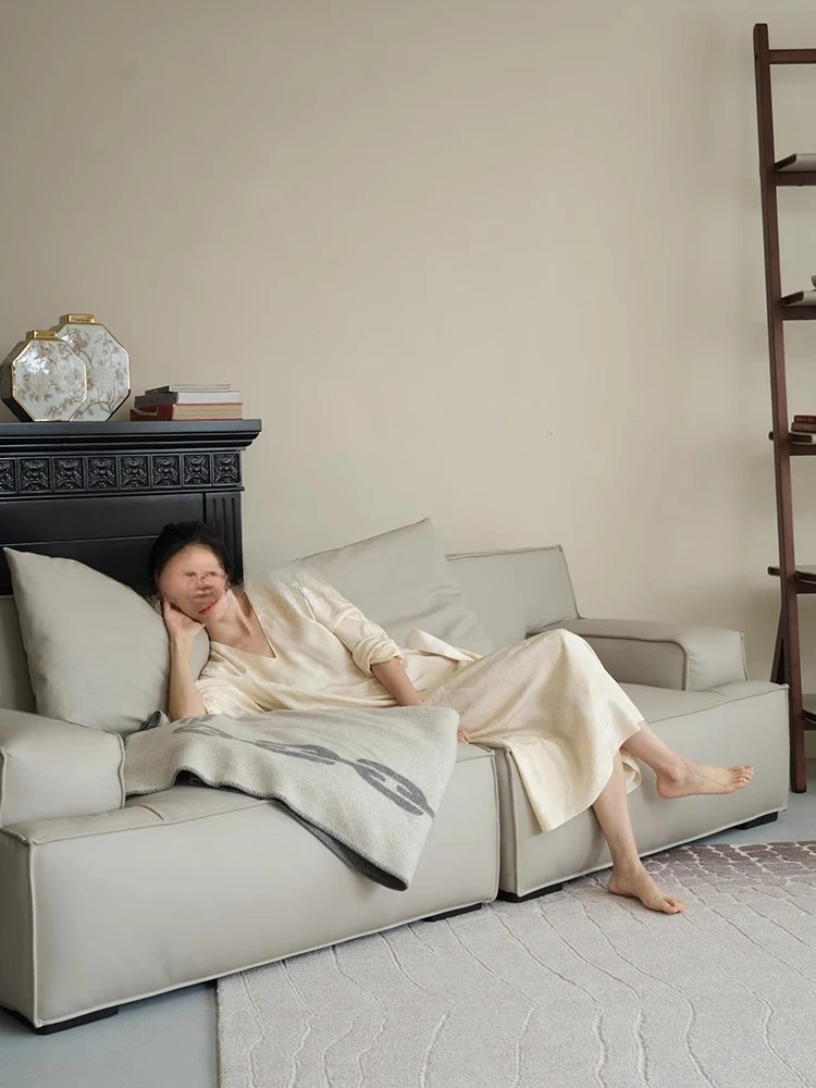 Calfskin floor-to-ceiling sofa "glacier gray" fre e combination module s ofa