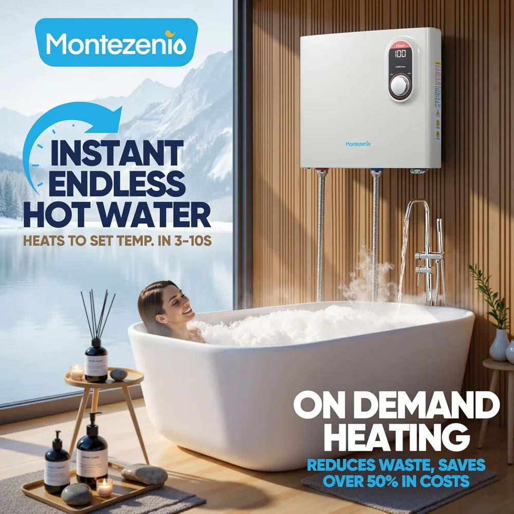 Tankless Electric Water Heater 18kW 240V, Instant On Demand Endless Small Hot Water Heater with Digital Temperature Display