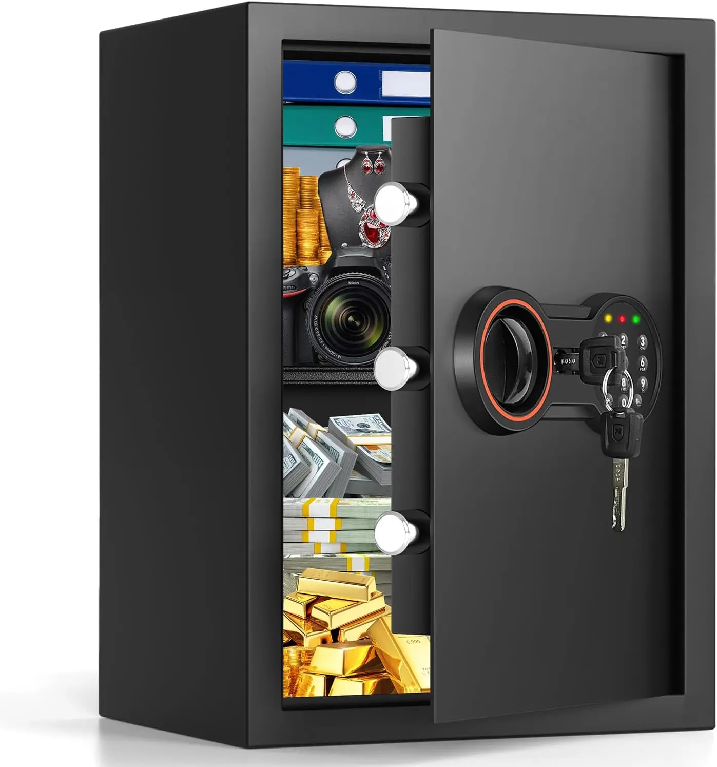 2.6 Cub Large Home Safe Fireproof Waterproof, Anti-theft Fireproof Safe Box with Programmable Keypad, Spare Keys and Removable S