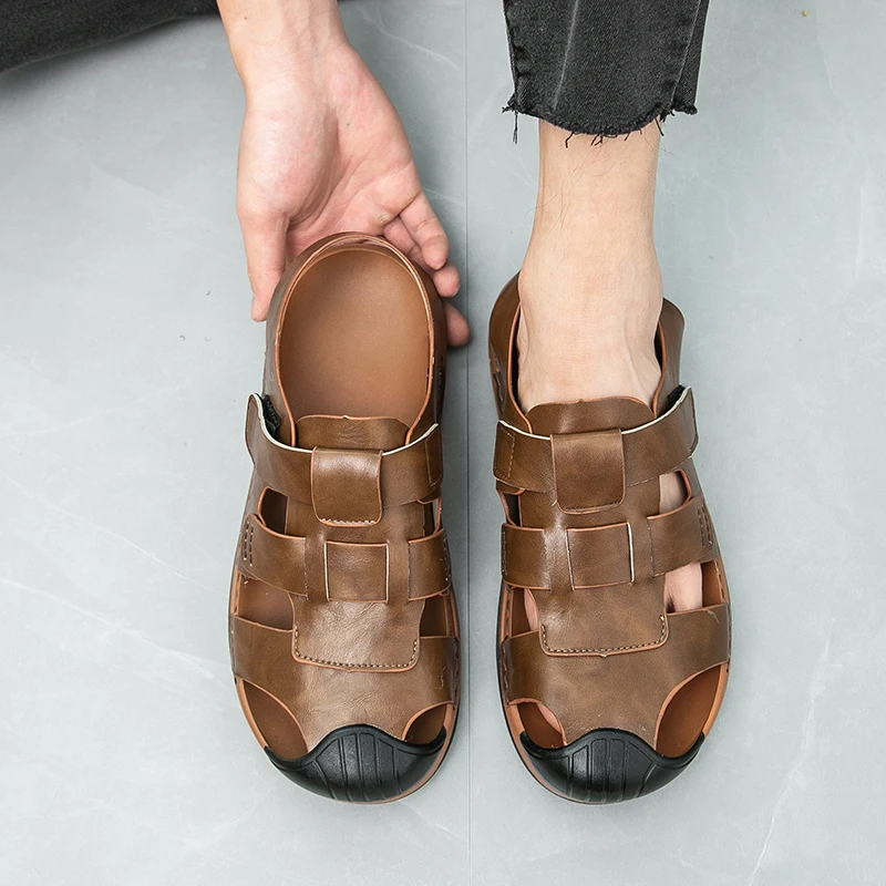 

Мужская обувь, сандалии, дышащая модная повседневная обувь на плоской подошве, летние уличные прогулочные туфли, большие размеры 39-45