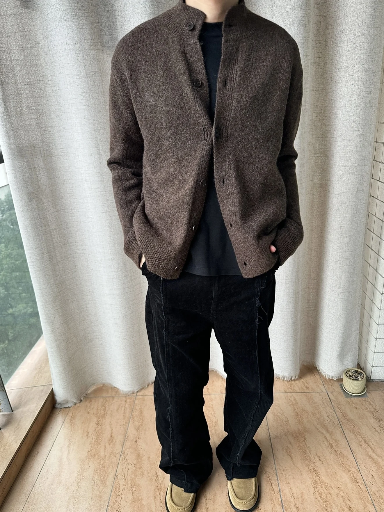 

Brown f-High Collar Sweater Cardigan Men's Autumn Winter Commute Versatile Knitted Jaet Cleanfit Retro Sle Long Sve