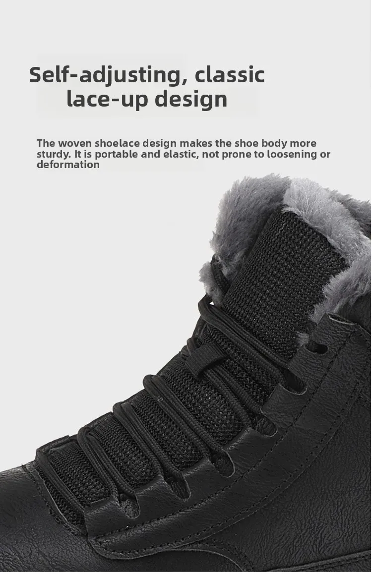 Herren-Winterstiefel, warme, mit Plüsch gefütterte Stiefeletten, rutschfeste Outdoor-Wanderschuhe, Arbeitsschuhe, Schnürstiefel, hohe Lederstiefel. – Detail 1