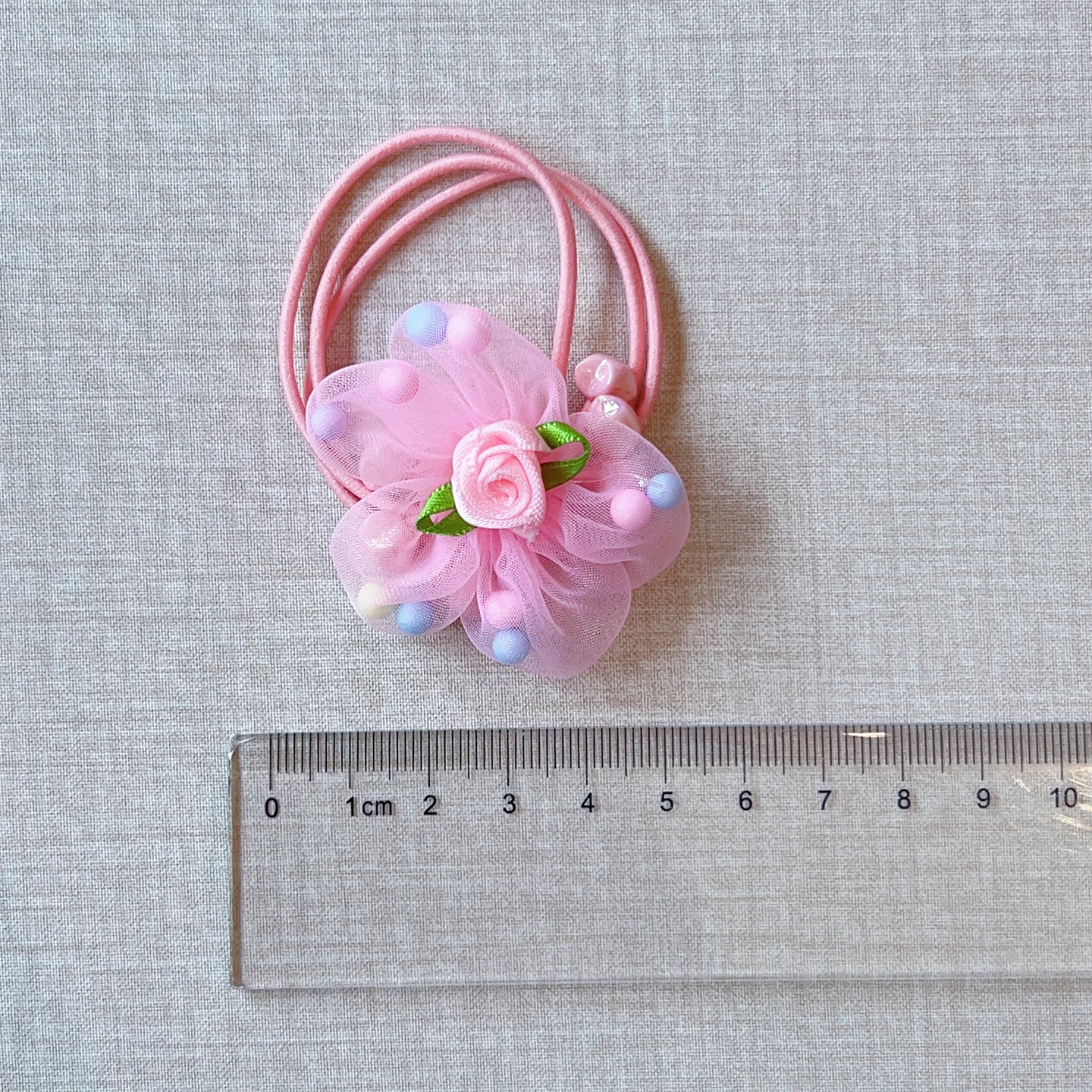 2026 Neue Süße Makronen-Farbige Blumen-Haargummis für Mädchen und Frauen Organza-Tüll-Stoff Rosen-Elastikband Accessoires – Detail 2