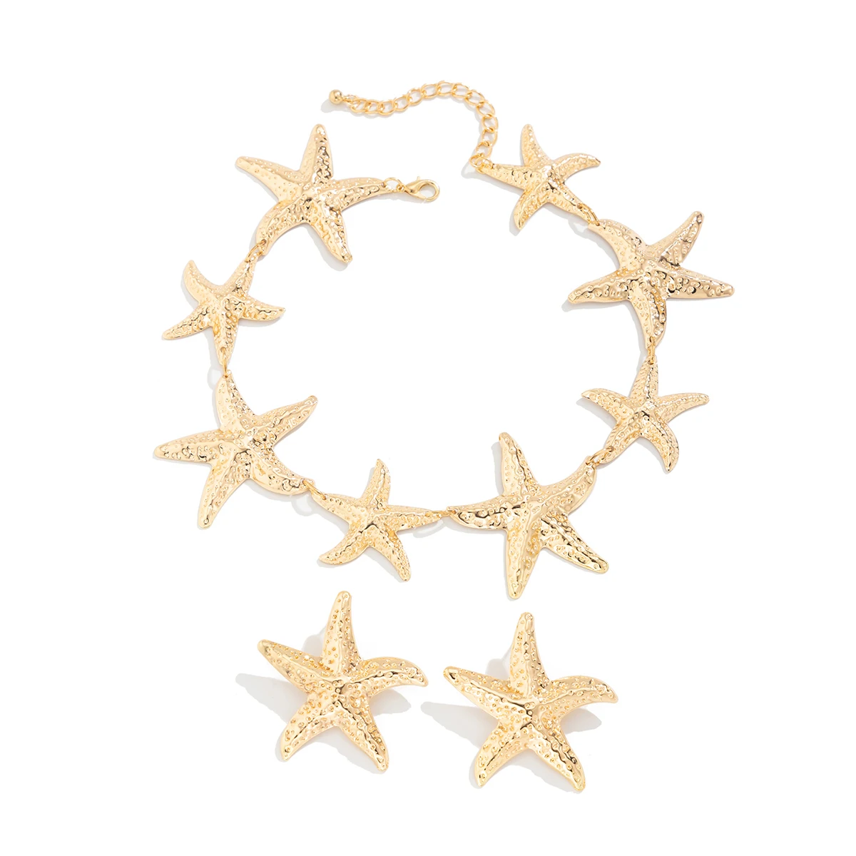 Salircon Bohemia Vintage Large Metal Starfish Choker Necklace Drop Earrings for Women  Trendy Charm Party Banquet Jewelry Set