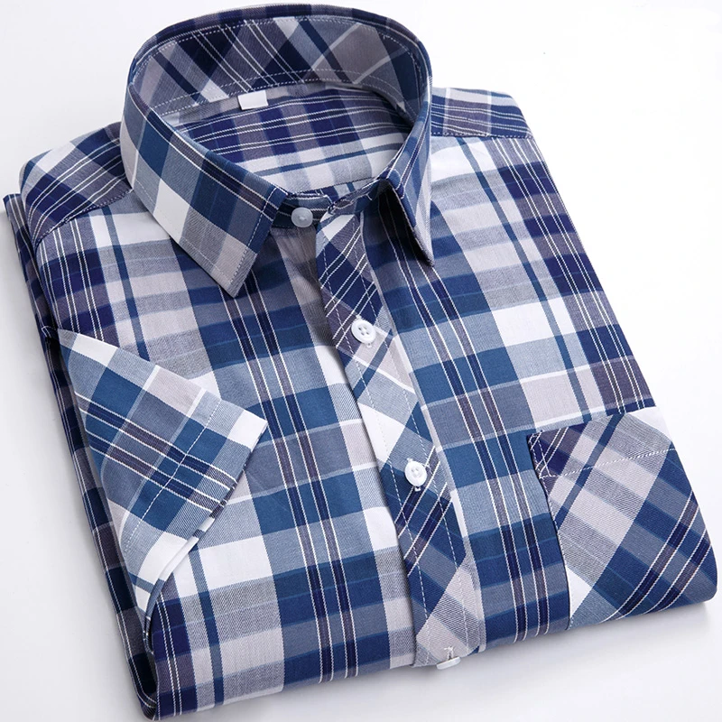 

New Men's Shirts Short Sleeve Fashion Cotton Soft Comfortable Thin Plaid Young Casual Social Shirt Clothing Plus Size S-8XL