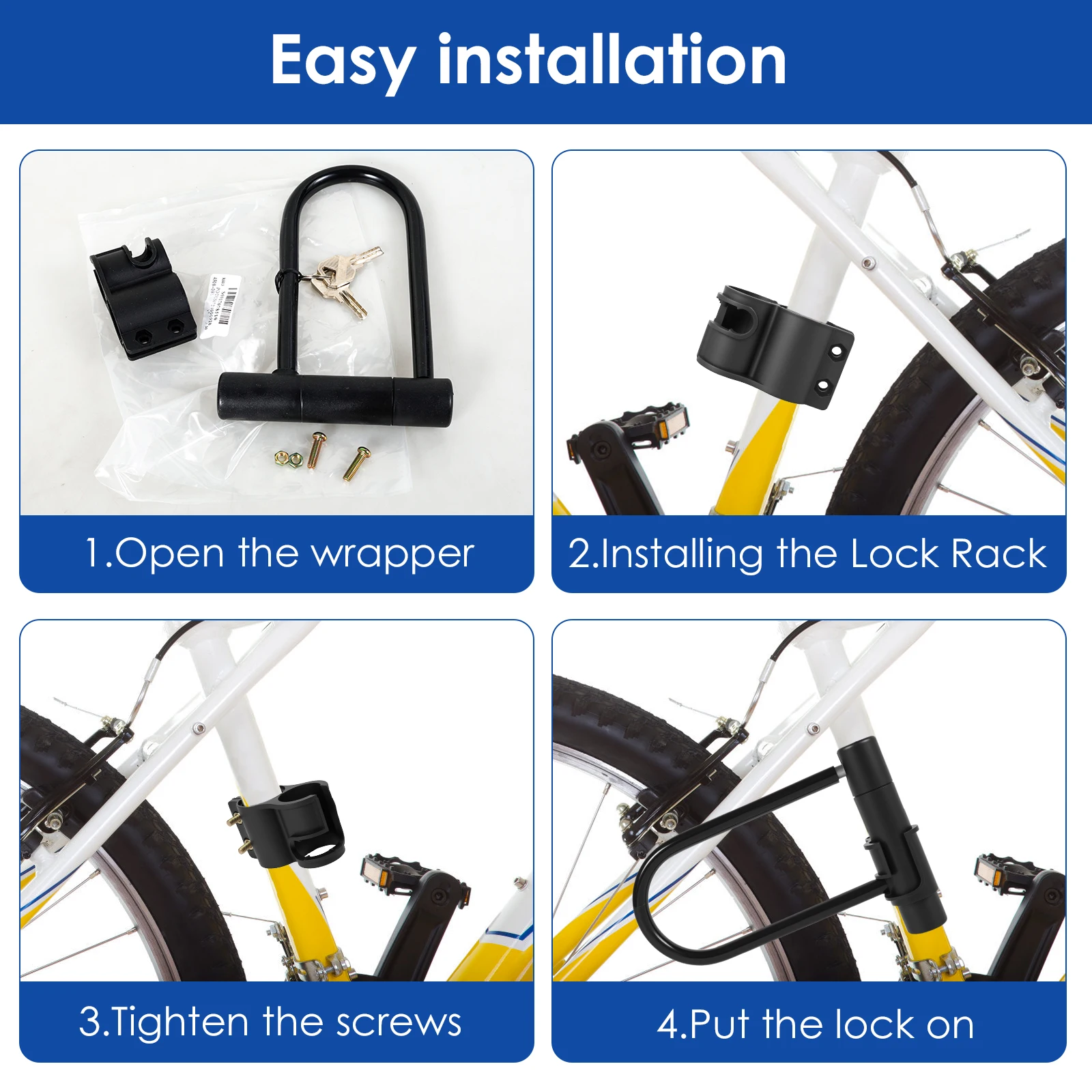 1/2/4Pcs Bike Lock with Key Standard Size U-Lock for Bicycles and Other Outdoor Equipment Anti-Theft Lock for Cycling Motorcycle - view 4