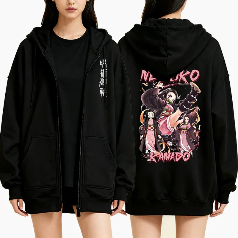 New Jujutsu Kaisen Graphic Zipper Hoodie Women Harajuku Casual Long Sleeve Sweatshirts Autumn Winter Fleece Zip-up Hoodie