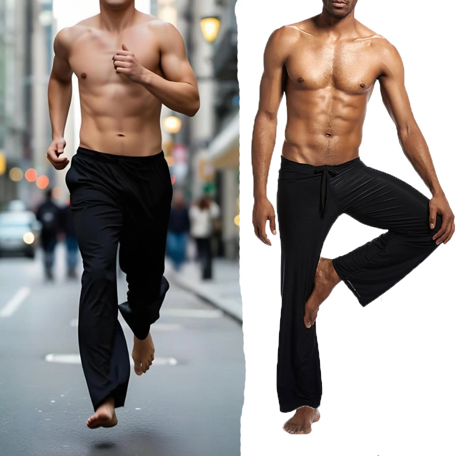 

Мужские штаны для сна из ледяного шелка, летние, большие размеры, повседневные, однотонные, удобные, свободные, дышащие, для дома, весна-осень