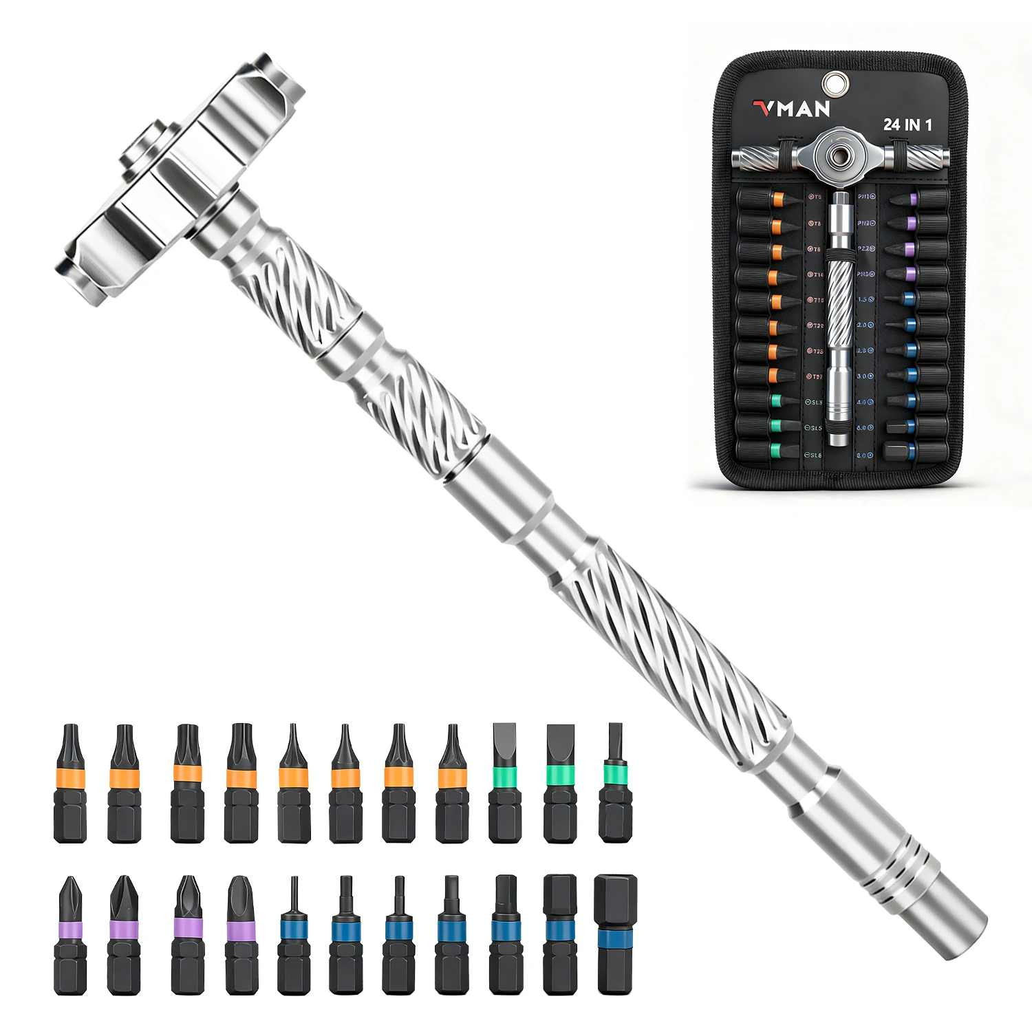 VMAN 24 RS1 Multifunctionele Ratelschroevendraaierset 24 in 1 S2 Staal Magnetische Schroevendraaibits Reparatiegereedschap Combo Handvat