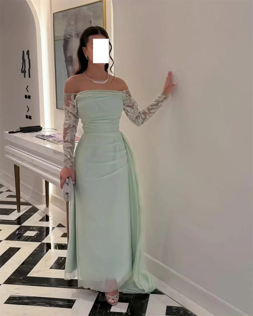 Suknia wieczorowa na jedno ramię, wykwintna koronka z kwiatami 3D, długi rękaw, krój syreny, suknia balowa z odkrytymi plecami, wysoka jakość, nowoczesny styl.