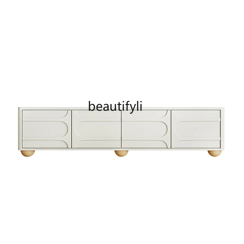 

Solid Wood TV Cabinet French Style Creamy-white Cream Style Living Room Modern Minimalist Locker Silent Style