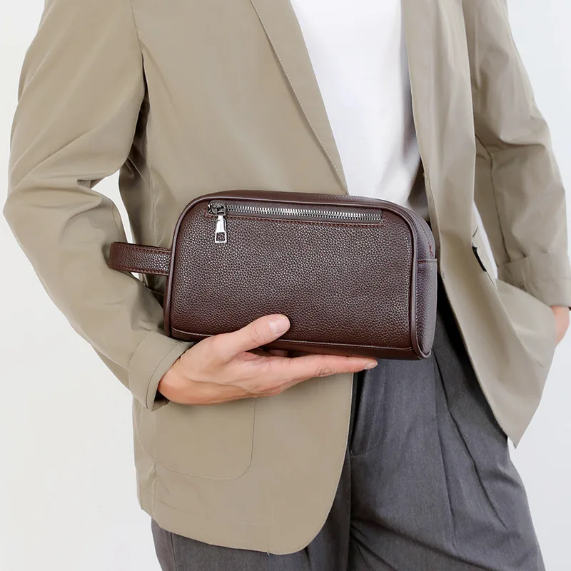 PU leather square handbag, water-resistant and durable, simple and elegant, suitable for travel and business, men's handbag
