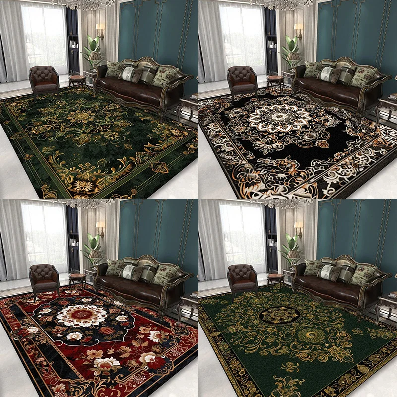 

European Luxury Black Printing Rug For Living Room Sofa Area Bedroom Non-Slip Floor Mat