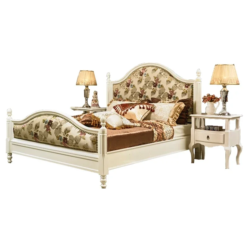 

TAO Light Luxury Solid Wood Bed Master Bedroom Genuine Leather Marriage Bed Embroidered Bedside Soft Pack Bed 1.8 M Double Singl