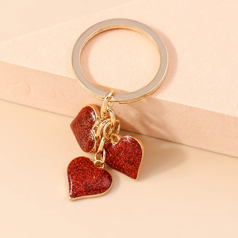 Lovely Colorful Heart Keychain Love Keyrings Valentine\'s Day Gift Key Chains for Women Girls Car Key Handbag Jewelry Accessories