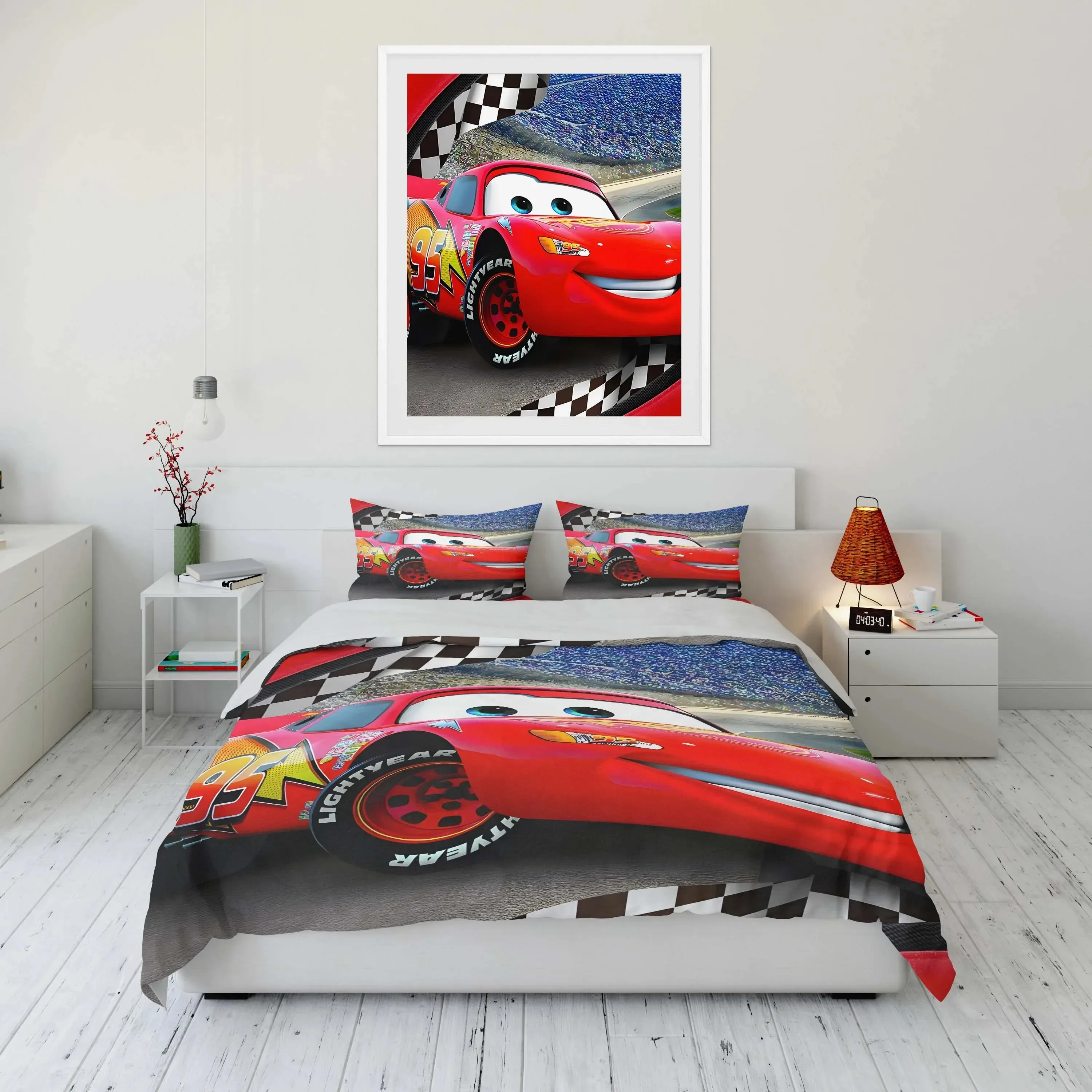 

Cars Lightning Duvet Cover Pillowcase Bedding Kit Set, Disney Cartoon Home Room Bedroom, Kids Queen Double Bed Boy Girl Gift