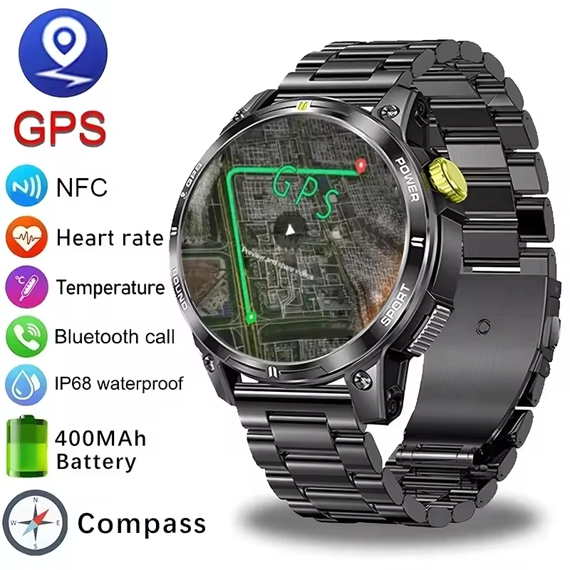 

1.5" AMOLED HD Screen Bluetooth Call GPS Smart Watch Men Military Sports Fitness Tracker Smartwatch for Android IOS 400mAh 2025