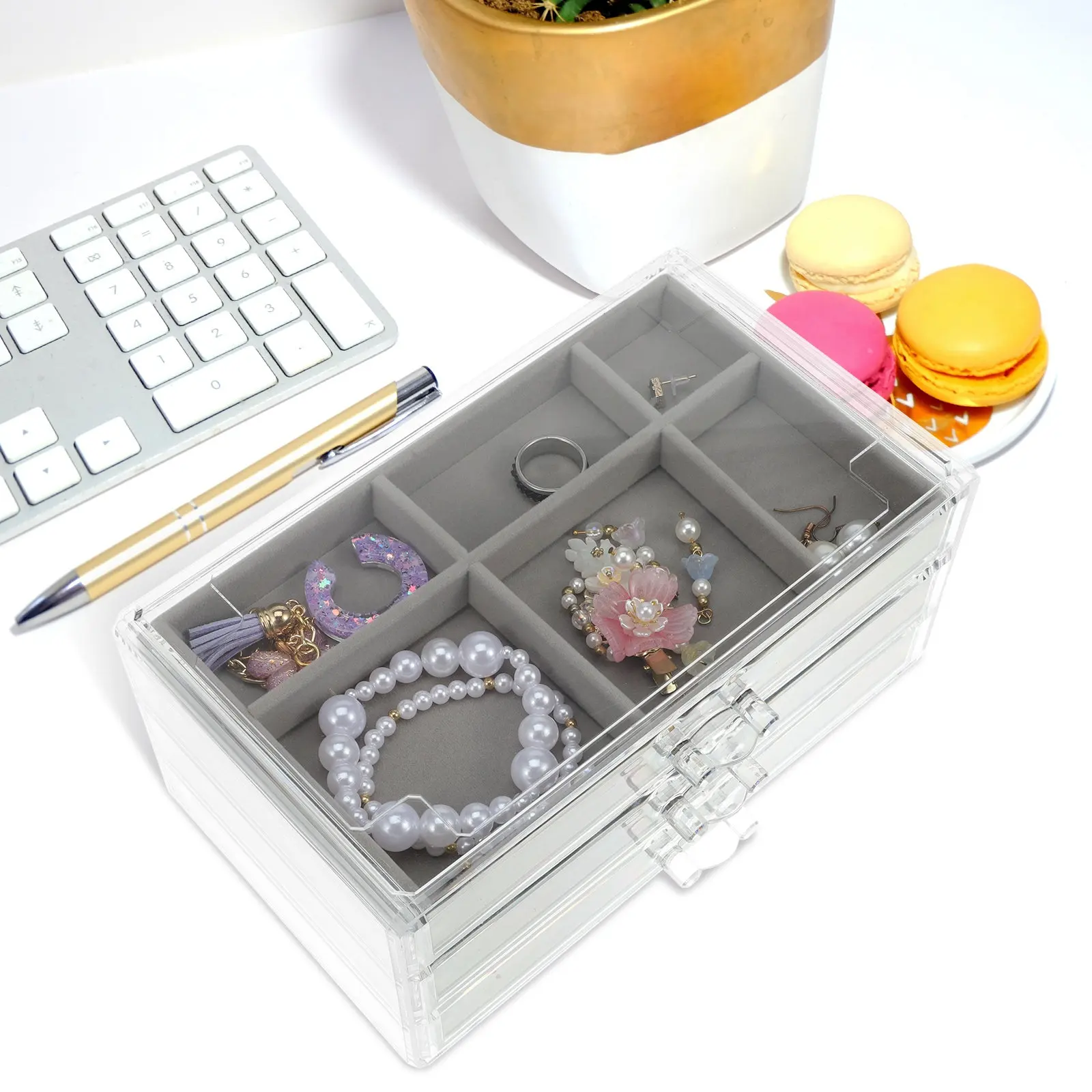Elegant Jewelry Holder Organizer with 3 Drawers Clear Plastic Earring Necklace Ring Storage Display Box for Women Girls Travel