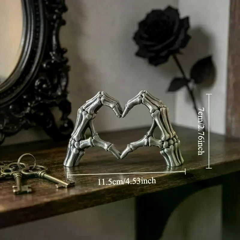 Gothic Skeleton Hands Heart Shape Resin Ornament Love Gesture Desk Statue Halloween Valentine Gift