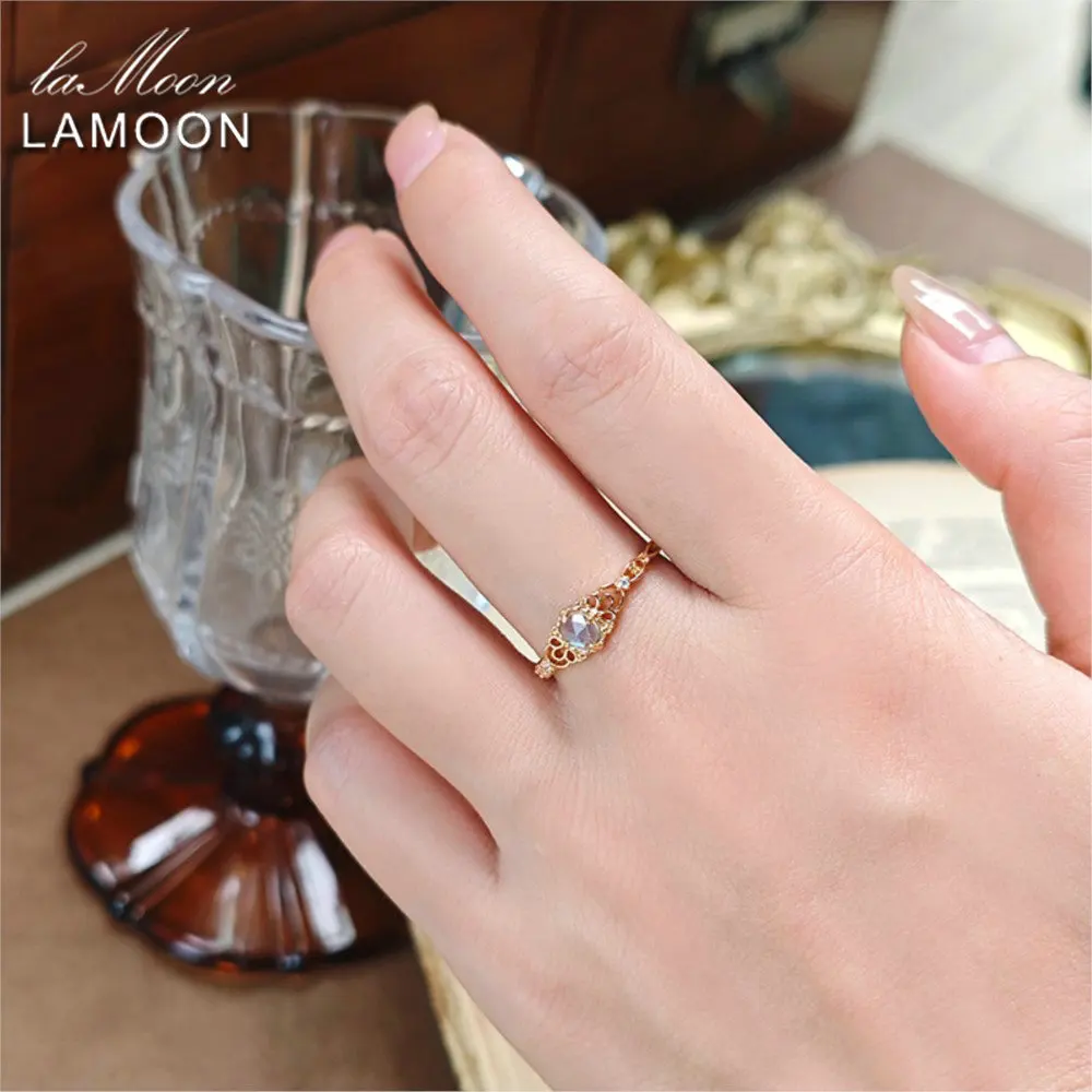 

Роскошное кольцо LAMOON с натуральным лабрадоритом для женщин, ажурное, элегантное, изысканное, из серебра S925 с позолотой, ювелирное изделие высокого качества