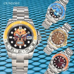 OUMASHI Design 40mm Men's Creative Luminous Ocean Wave Automatic NH35A Stainless Steel Case Sapphire Glass Watch