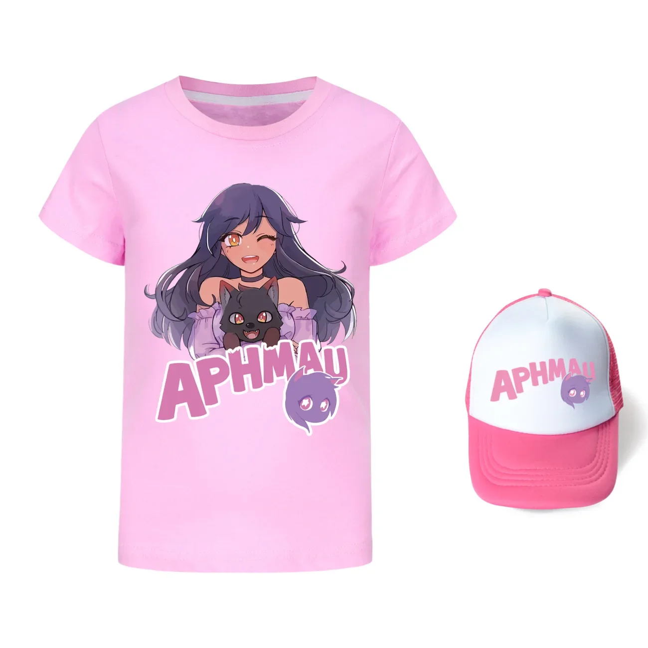 APHMAU-camiseta de manga curta de gato infantil, tops casuais para adolescentes, chapéu de sol de algodão puro para bebês meninas e meninos 2 a 16 anos, roupas de verão 2021