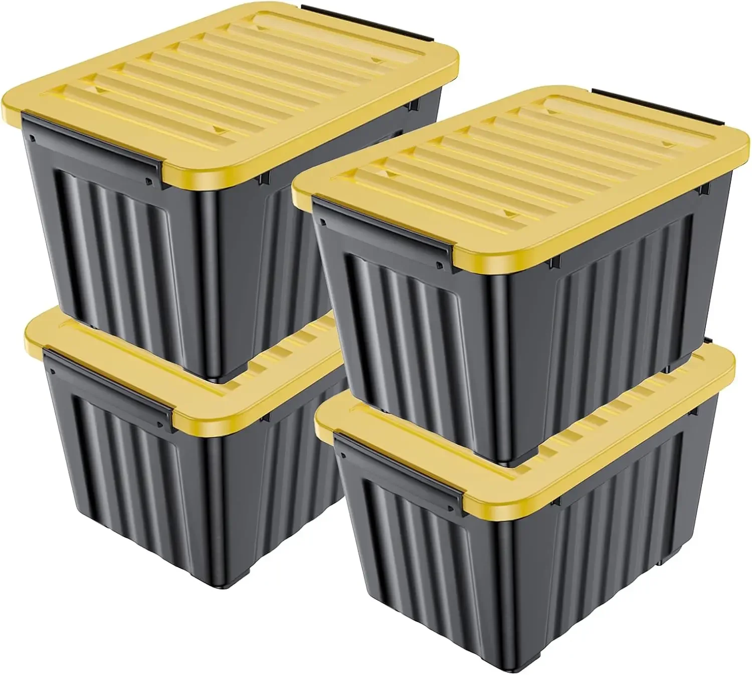 

97 Quart Plastic Storage Bin, Stackable and Nestable Storage Boxes with Yellow Lids and Secure Latching Buckles,