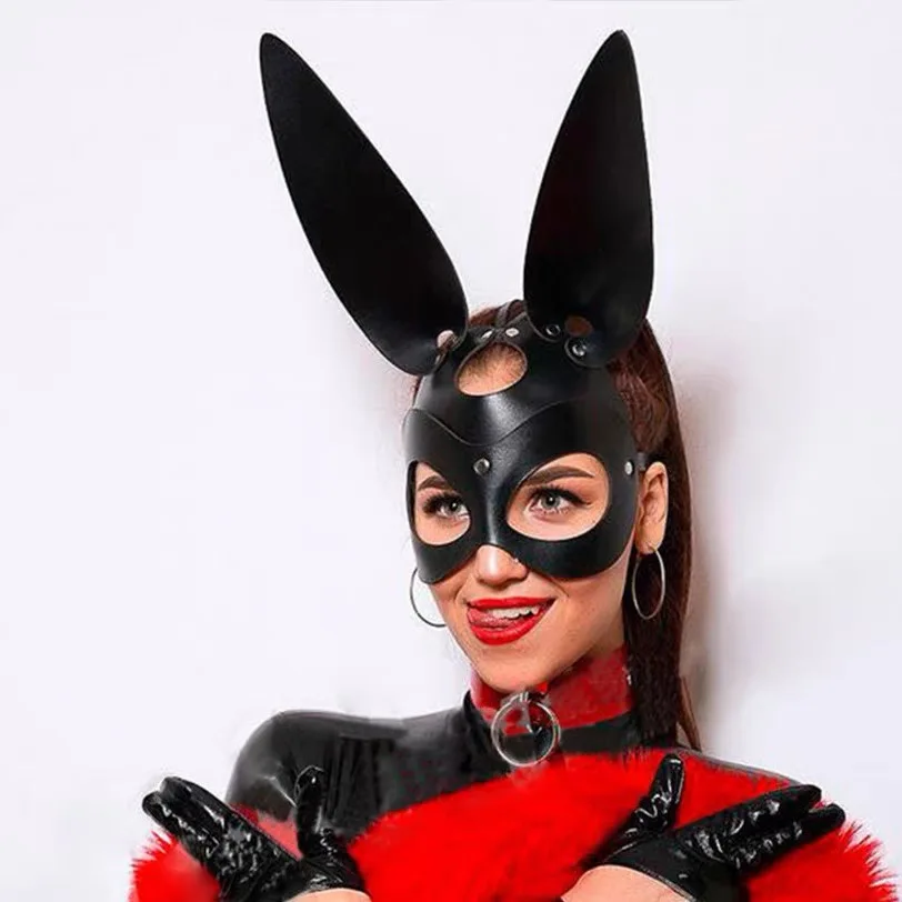 Women's Exotic Leather Half Face Cat Fox Cosplay Mask