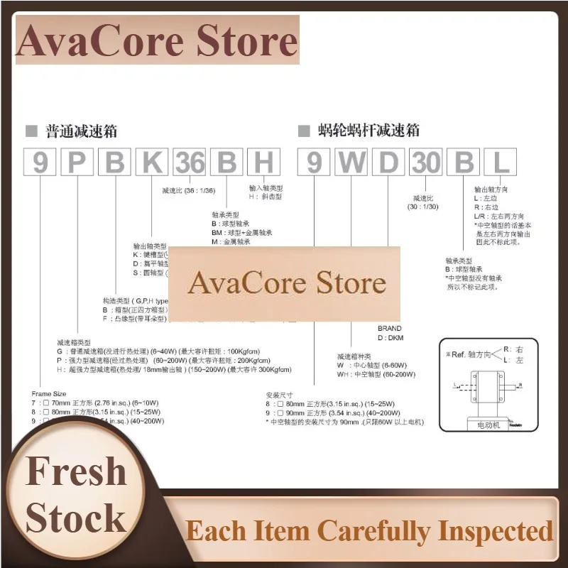 AvaCore9IDGK-60FW motor 60W three-phase 380V with center shaft worm gear reducer
