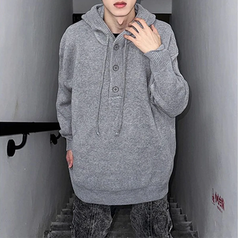 Korean Street Fashion Solid Color Single-Breasted Hooded Sweater Jacket Unisex Autumn And Winter New Loose Couple Sweater Men