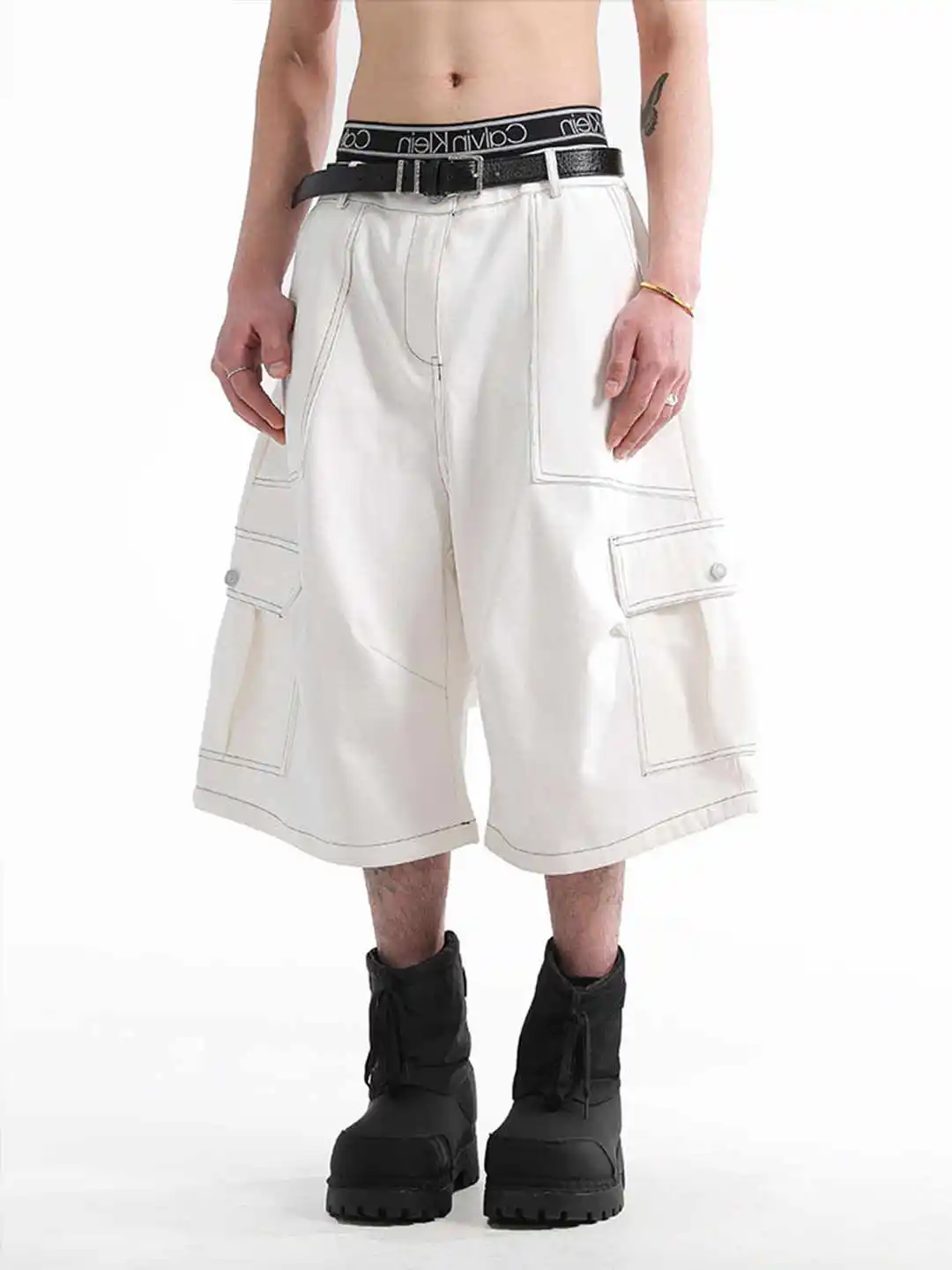 Dames witte Y2k cargobroek Harajuku kuitlengte broek Japanse jaren 2000 stijl Vintage vriendje stijl oversize broek kleding