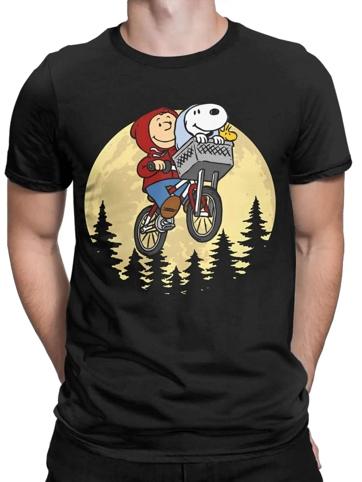 AliExpress Bandai Snoopy  Charlie  Moonlit Cycling T Shirts for Men Women Cotton Vintage T-Shirt Round Neck  Tee Shirt Short Sleeve Clothing