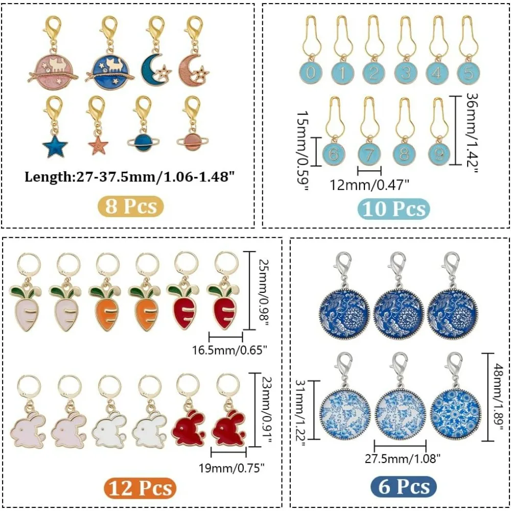 36 Pcs 4 Styles Stitch Markers Kits Universe/Easter/Snowflake/Number Theme Locking Stitch Marker Alloy Enamel Crochet Stitch