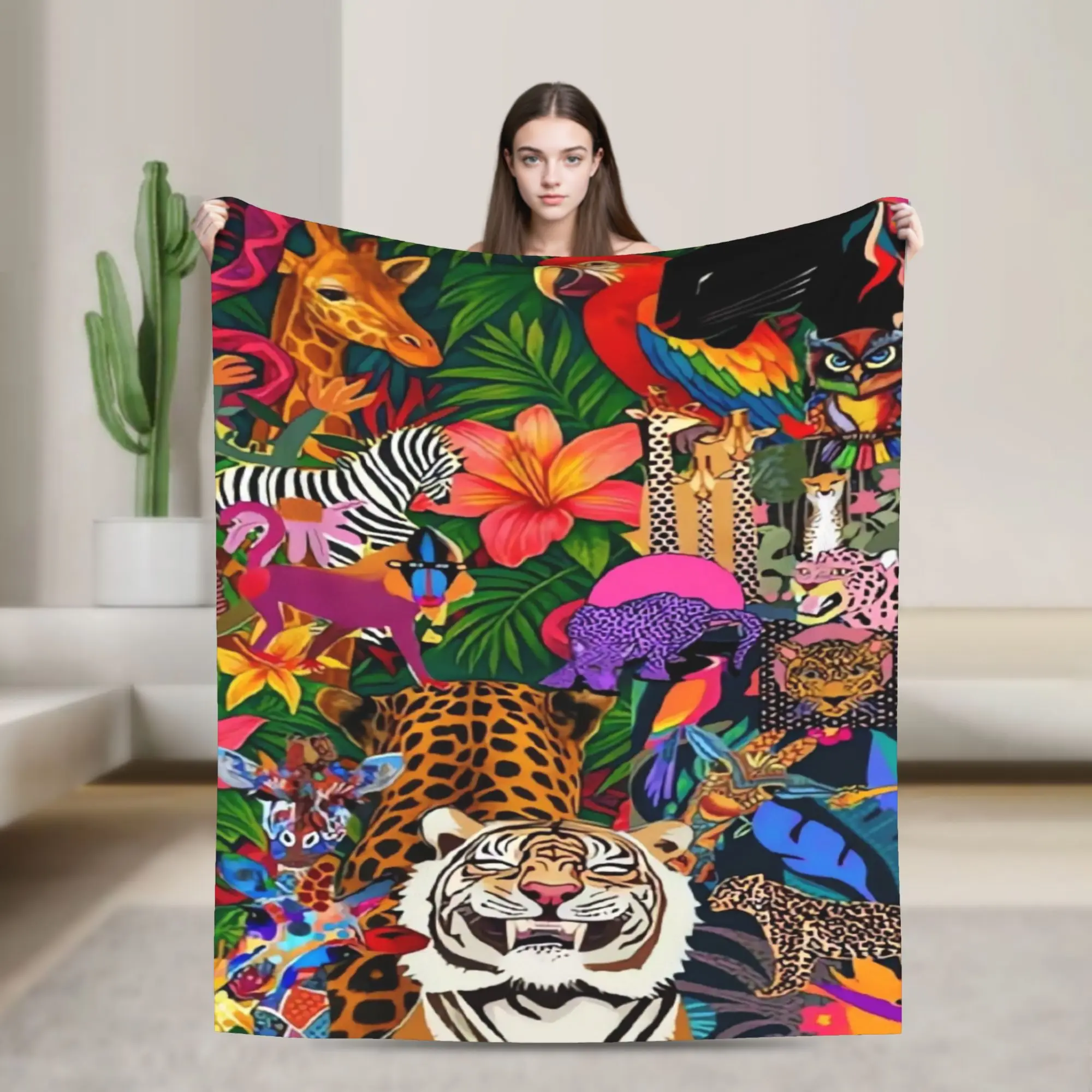 Jaguar Tropical Leaf Print Blanket Quality Super Warm  Throw Blanket Winter Girls Boys Couch Bed Graphic Bedspread