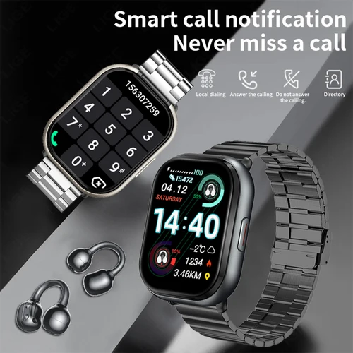 Imagen 2 del producto Reloj inteligente D9 2 en 1 con auriculares, reloj inteligente TWS con Bluetooth, Monitor de ritmo cardíaco y presión arterial, reloj deportivo, reloj de Fitness