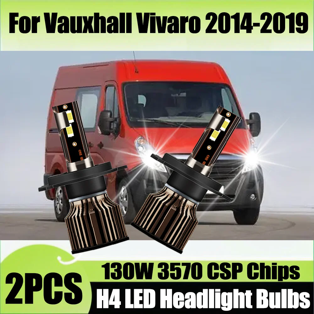

2PCS CSP Chips H4 LED Headlight Bulbs 130W Car Headlamps 6000K White 30000LM For Vauxhall Vivaro 2014 2015 2016 2017 2018 2019