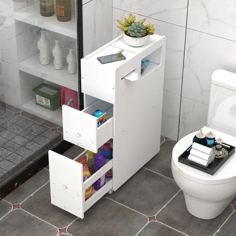 Toilet side cabinet mobile side cabinet bathroom crevice cabinet, narrow cabinet with paper toilet