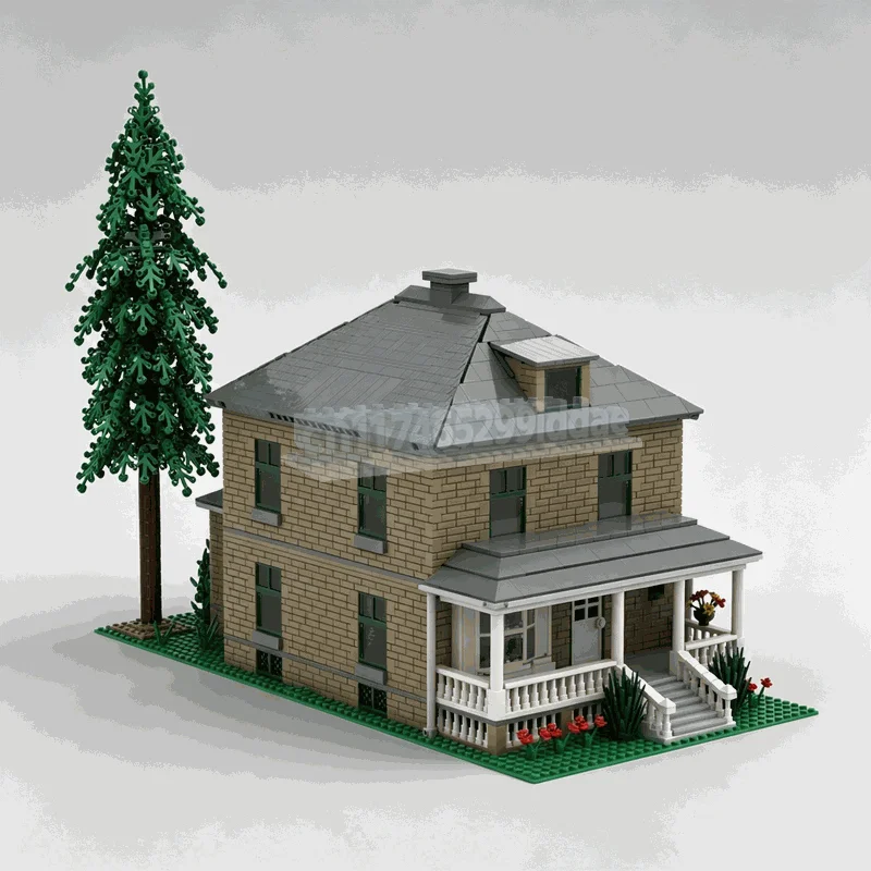 3773Parts Retro American Historic Four Square Country Villa MOC House Model DIY Puzzle Building Blocks Courtyard Landscape Toy