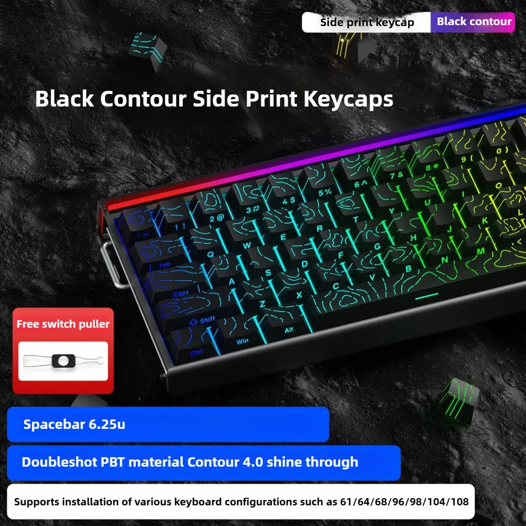 

Black Contour Side Print Keycap 4.0 Line Shine Through Doubleshot 130 Keys for Mechanical Keyboard 61/66/75/84/87/92/108