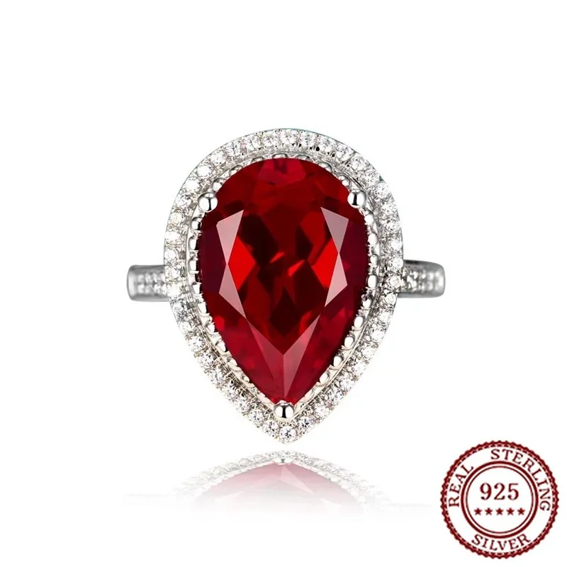 

2025 New Trend 925 Pure Silver Temperament, Grand and Fashionable, Versatile, Stone Inlaid Women's Ring, Red Stone Ring