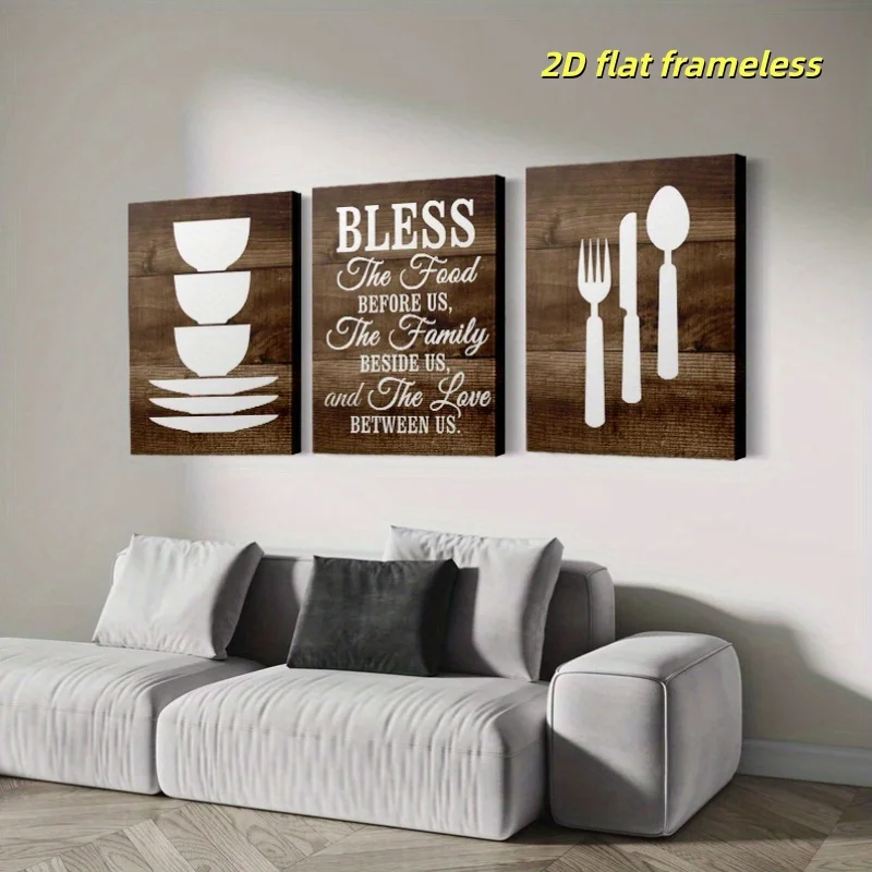 Elegant canvas poster with fork and blade design in farm style, suitable for home or restaurant, kitchen wall decoration 2D flat