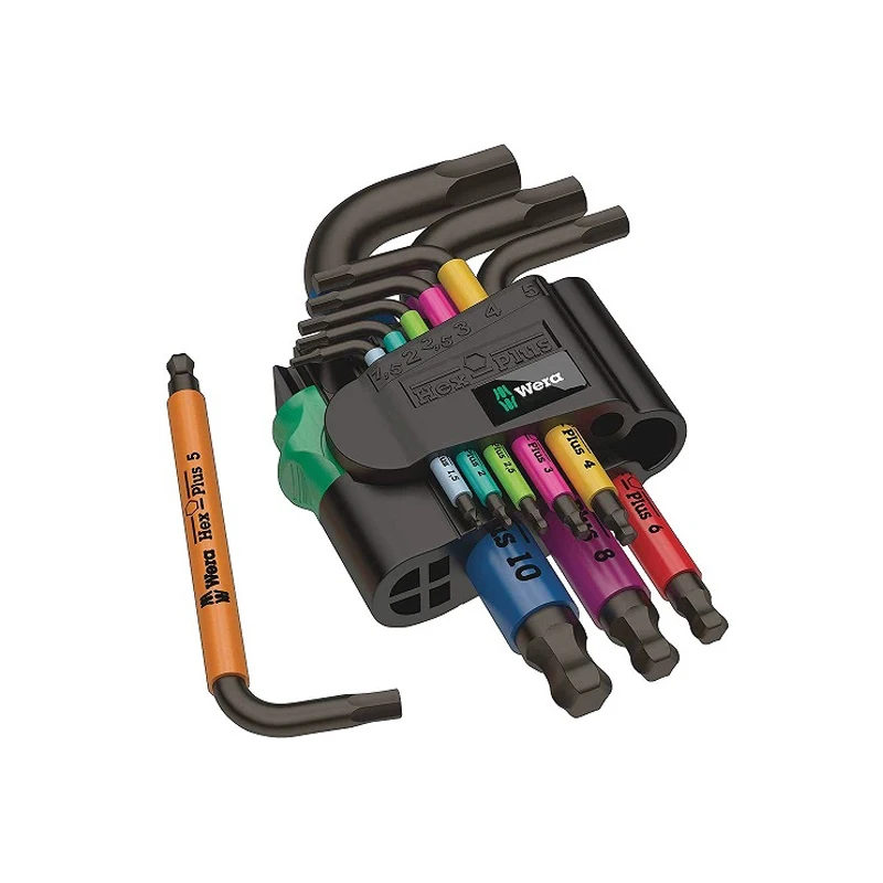 WERA 05133164001 9 Pcs Short L-Shape Metric Stainless Hex Key Set 1.5-10mm 950/9 Hex-Plus Portable Multicolour Hex Hand Tools