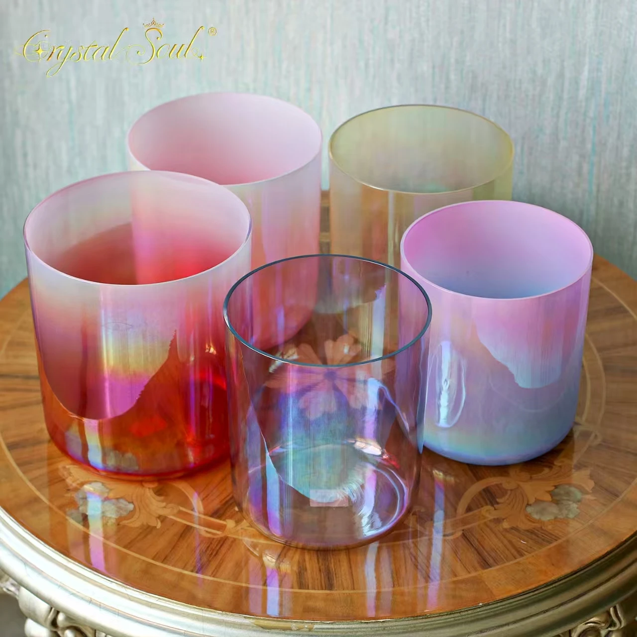 Crystal Soul New Design Five Element Alchemy Crystal Singing Bowl Harmony Sound Sets with Bag