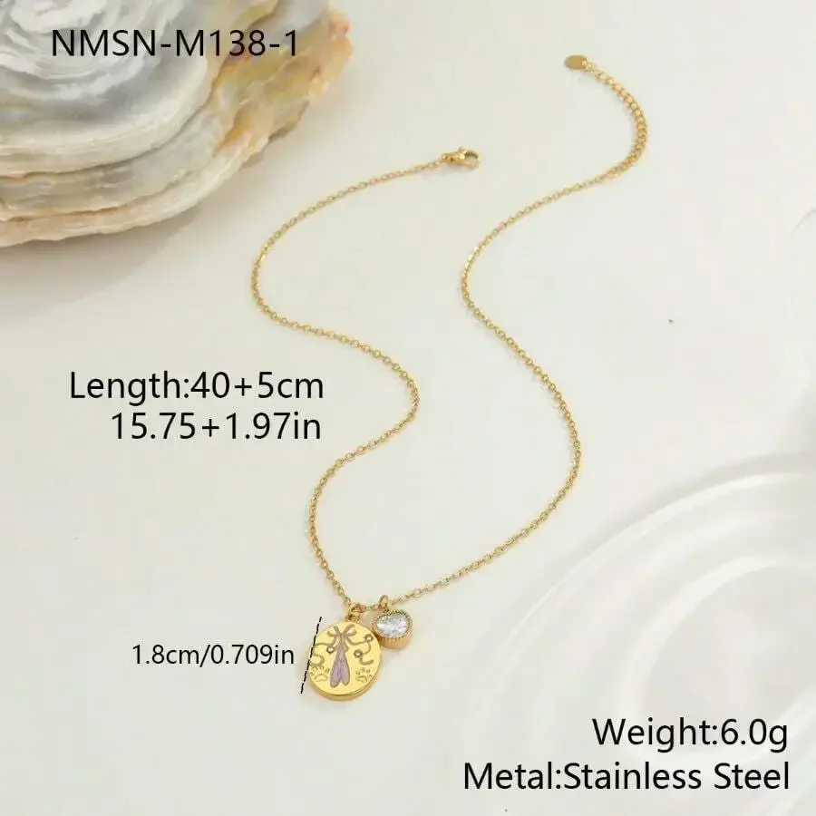 

Stainless Steel Pendant Necklace With Hand-Drawn Insect Design And Cubic Zirconia
