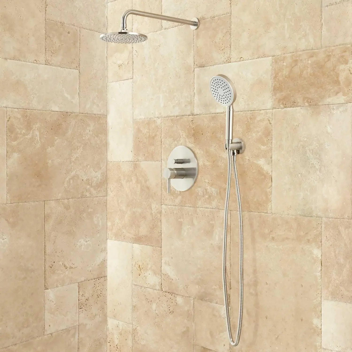 Lattimore Shower System with Rainfall Shower Head and Hand Shower - Rough In Included