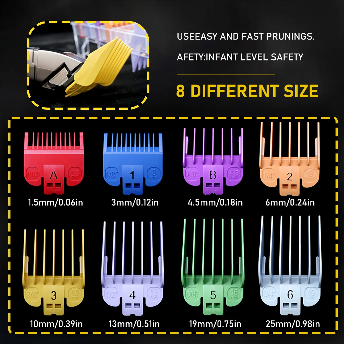 8pcs Universal Guards Hair Cutting Combs for Professional Hair Trimmer Machine Barber Accessories Trimmer Limit Combs 1.5-19mm