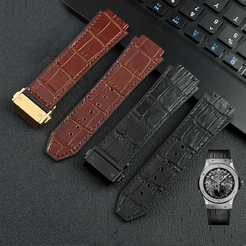 

Genuine Leather Watch Band For Hublot Big Bang Series Cowhide Strap Men waterproof Wristband With Tools Accessories 26*19mm