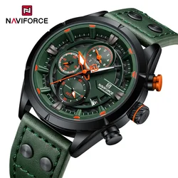 NAVIFORCE 남성용 럭셔리 시계, 방수 가죽 스트랩 쿼츠 손목시계, 비즈니스 캐주얼 야광 크로노그래프 날짜 시계