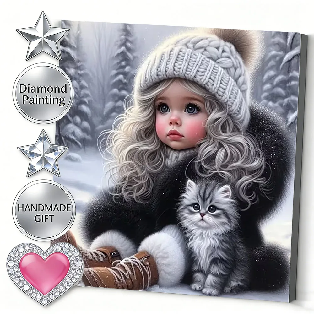 AZQSD Diamond Mosaic Kits Girl Portrait Handmade Rhinestones Pictures Painting Winter Snow Home Decor