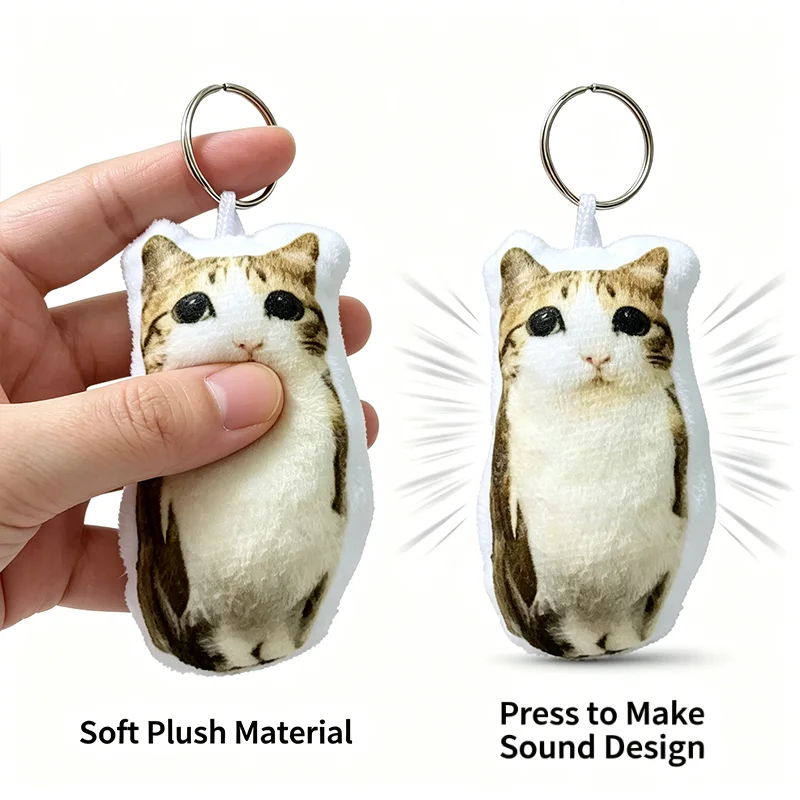 Cat Voice Plush Toy Keychain Funny Cute Kitty Sound Pendant Plush Kitten Doll Bag Pendant Key Chain Soft Stuffed Toys Girl Gifts